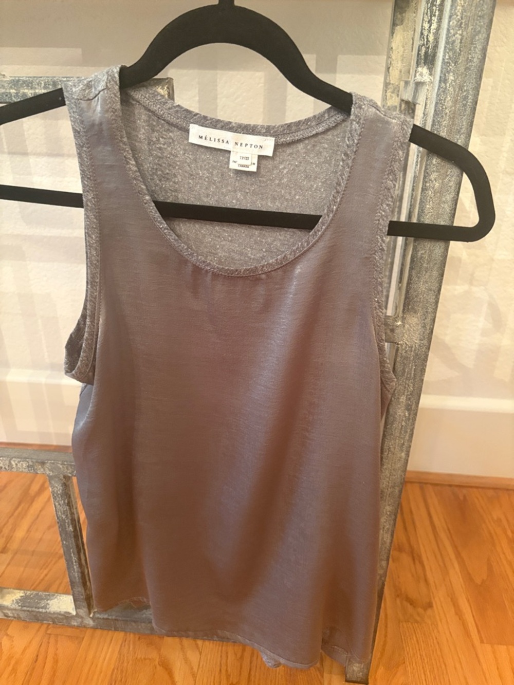 MELISSA NEPTON Silver-Gray Satin Front Tank